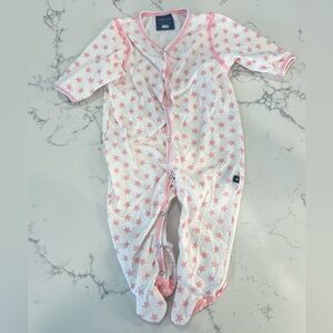 Toobydoo White snap footie Pajamas with Pink Stars